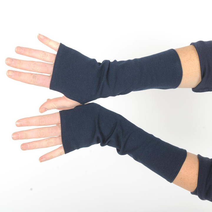 Navy blue cotton armwarmers or fingerless gloves