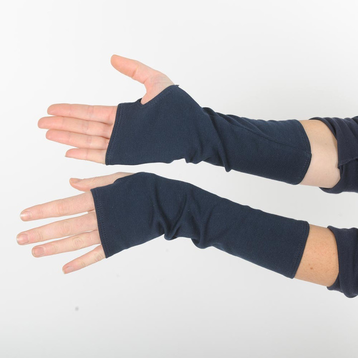Navy blue cotton armwarmers or fingerless gloves