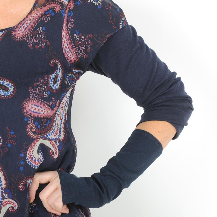 Navy blue cotton armwarmers or fingerless gloves