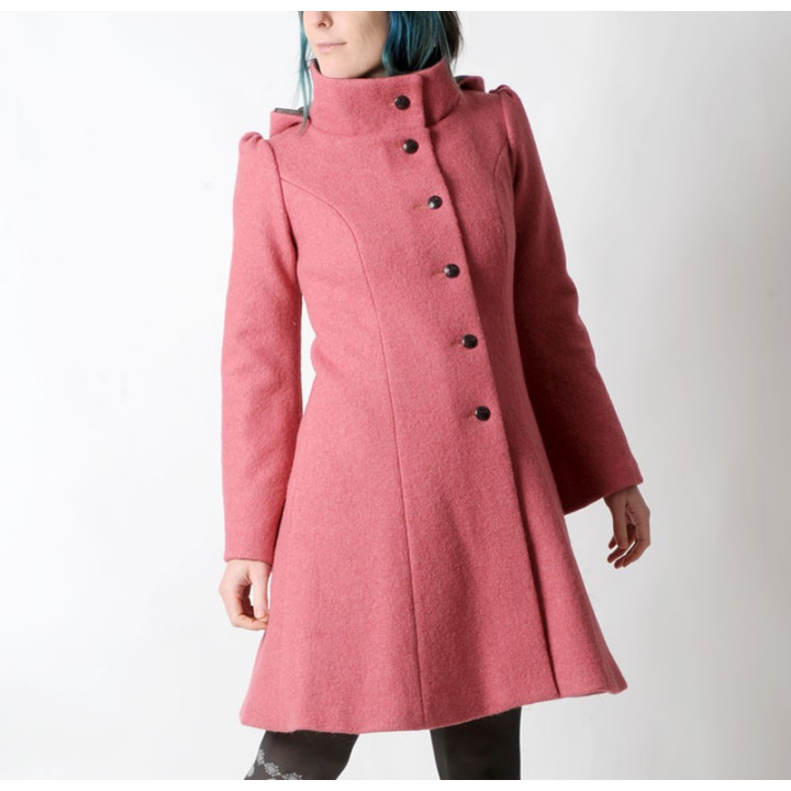 Rosewood Pink winter Pixie coat with Goblin Hood in virgin wool
