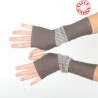 Taupe and beige armwarmers, houndstooth print jersey