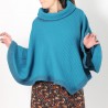 Cape sweater, thick blue cotton knit and wool