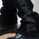 Elegant black legwarmers with grey floral pattern, lace hem