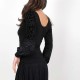 Black fitted top with long swirly velvet mesh puffy sleeves