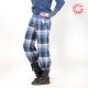 Pantalon fabrication artisanale femme 4/5 lainage carreaux bleus, bas resserré