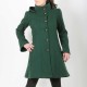 Dark green women's winter Pixie coat with Goblin Hood in virgin wool