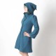 Manteau d'hiver femme fabriqué en France créateur femme couleur bleu jean à Capuche de Lutin en laine