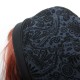 Black and navy floral beret hat, floqued print