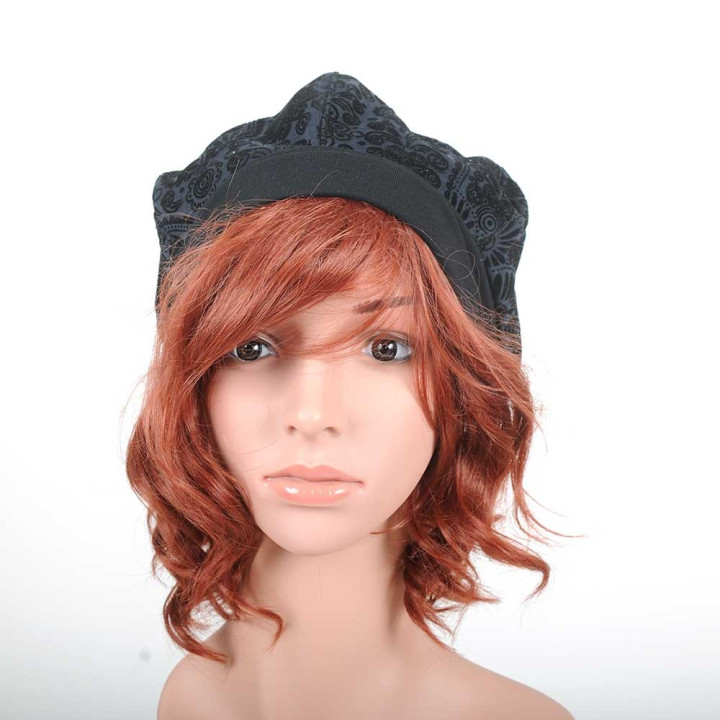 Béret créateur fabrication française noir et marine motif fleuri