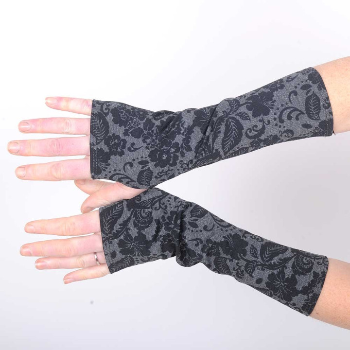 Black and grey floral jersey armwarmers
