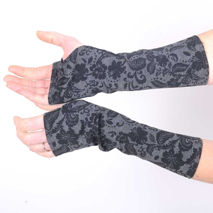 Black and grey floral jersey armwarmers