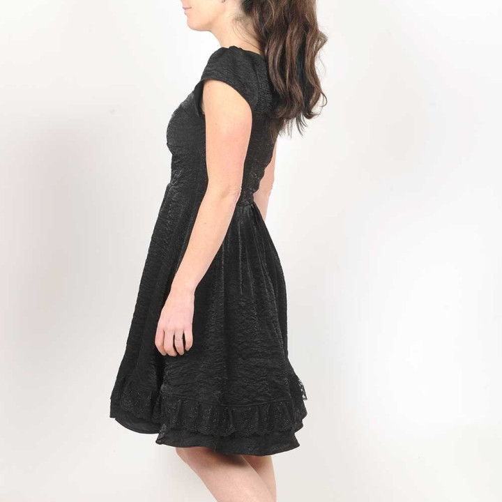 Black party dress with beaded embroidery, short sleeves