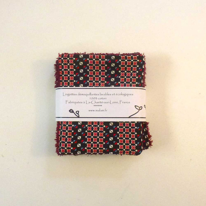 Set of 7 washable fabric face wipes, vintage dark cotton