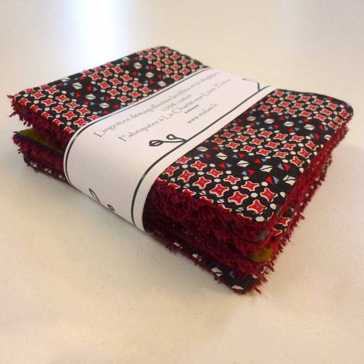 Set of 7 washable fabric face wipes, vintage dark cotton