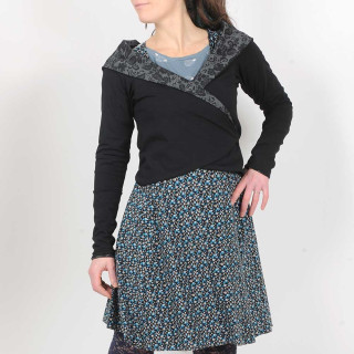 Cache-Coeur fabriqué en France créateur femme Caméléon noir et gris fleuri manches longues droites