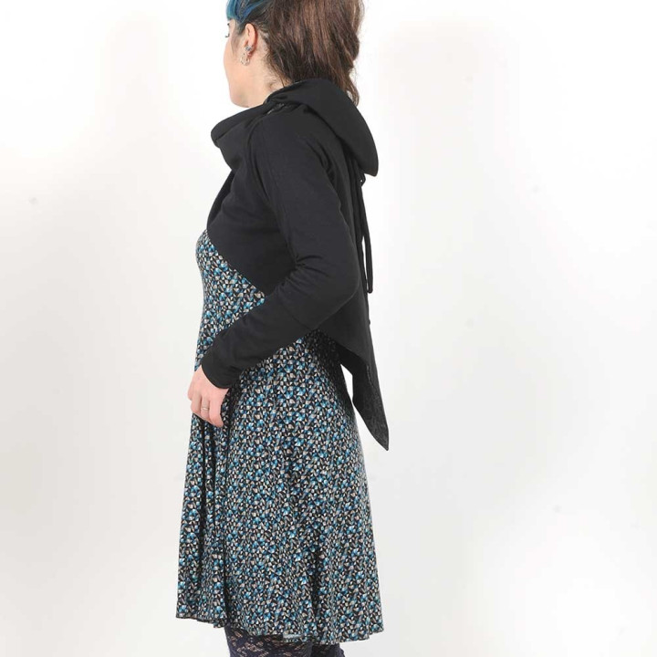 Cache-Coeur original de créateur Caméléon noir et gris fleuri manches longues droites