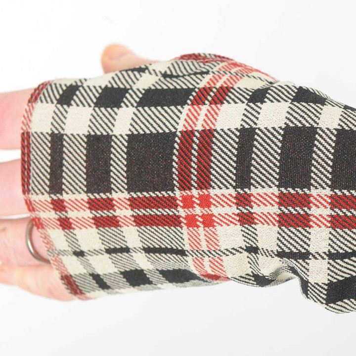 Long armwarmers, beige and black plaid jersey