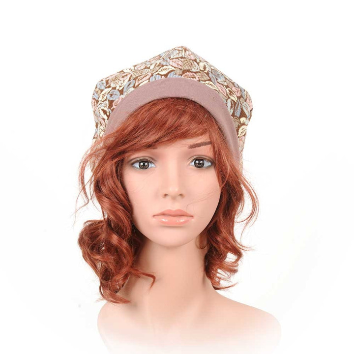 Béret créateur fabrication française velours milleraies fleuri taupe, rose, bleu