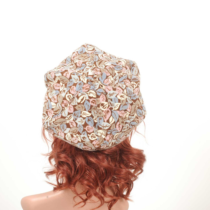 Floral beret hat, vintage printed babycord
