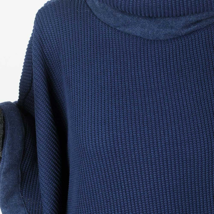 Cape sweater, thick dark blue cotton knit and wool