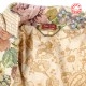 Beige and floral winter coat with round hood, wool and tapestry