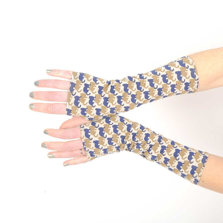 Long armwarmers in cat print jersey
