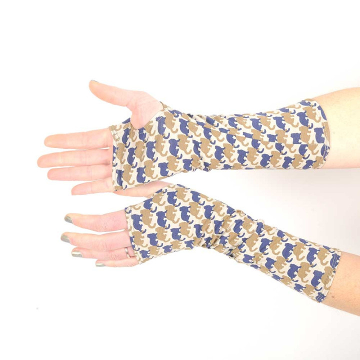Long armwarmers in cat print jersey