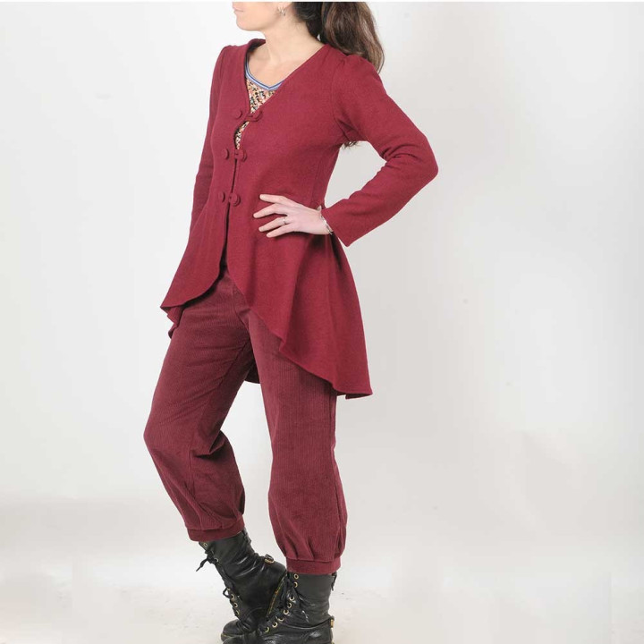 Womens crimson red corduroy pants with jersey belt