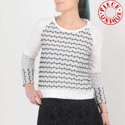 White and black womens top, eyelet jersey