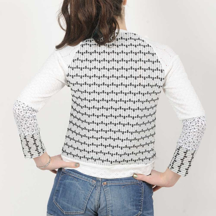 White and black womens top, eyelet jersey