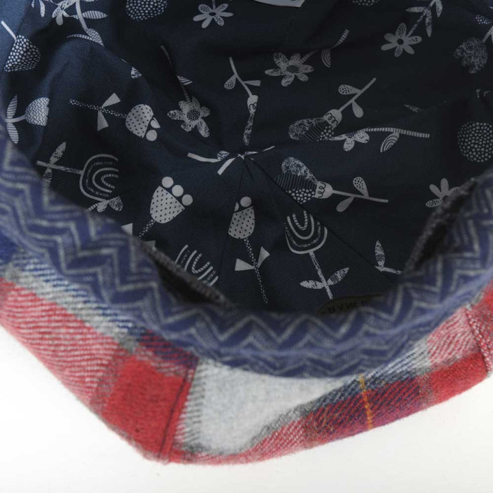 Blue and red plaid wool beret hat
