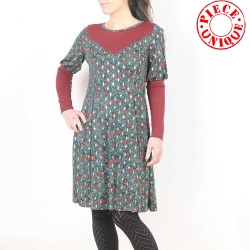 Green, red and golden stretchy dress with leg-of-mutton sleeves