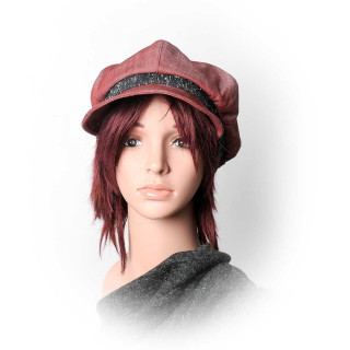 Red and black denim newsboy cap hat