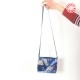 Blue shoulder bag, leather and fabric patchwork