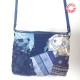 Blue shoulder bag, leather and fabric patchwork
