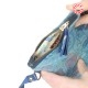 Blue zippered pouch, vintae upholstery woven fabric