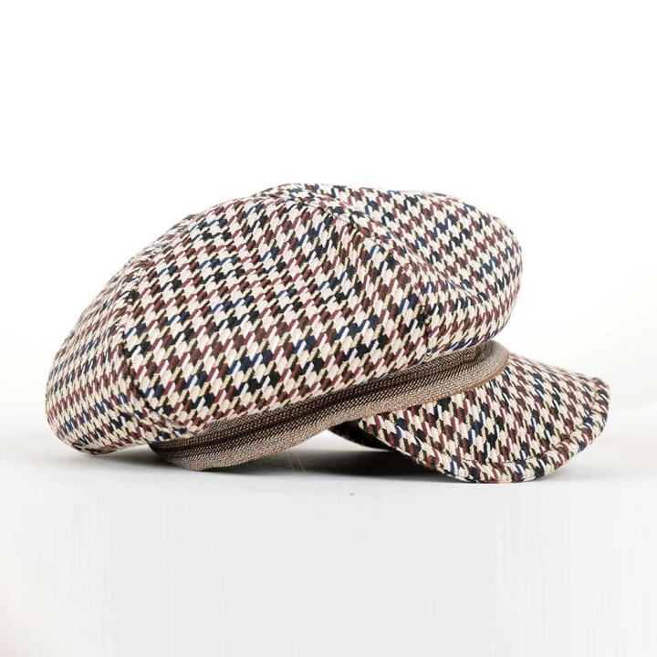 Casquette gavroche pied de poule beige et marron
