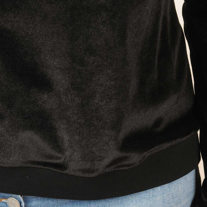 Long black velvet with turtle neck collar and jersey ruffles