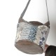 Brown leather, grey patchwork bucket bag, shoulder strap
