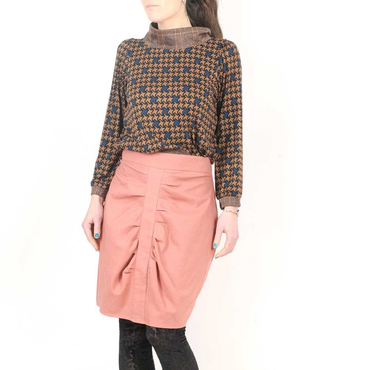 Rosewood pink linen pleated pencil skirt