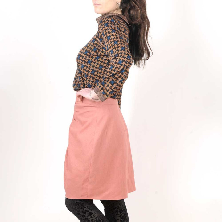 Rosewood pink linen pleated pencil skirt