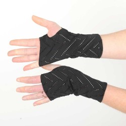 Short black fingerless gloves, chevron perforated jersey