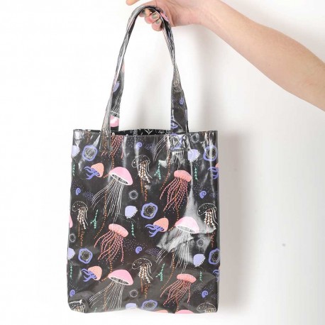 Jellyfish beach or shopping tote bag, coated cotton