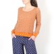 Orange lace womens sweater with starry hems
