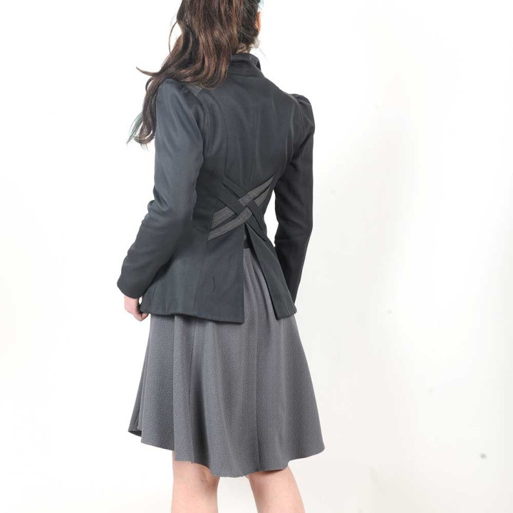 Dark grey women's jacket with yokes and unique collar