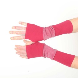 Pink patchwork armwarmers, solid and glittery jersey