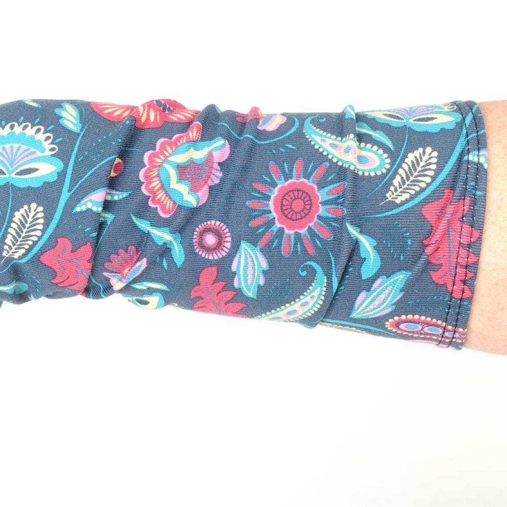 Mitaines fleuries marine et rose - jersey coton