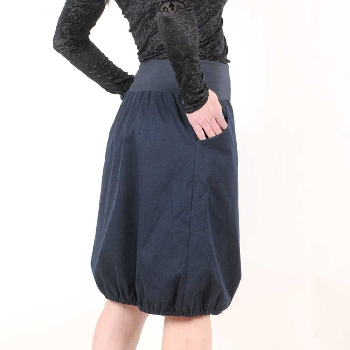 créateur  Jupe femme originale boule lin bleu marine, ceinture stretch