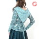Blue floral women jersey wrap with long straight sleeves