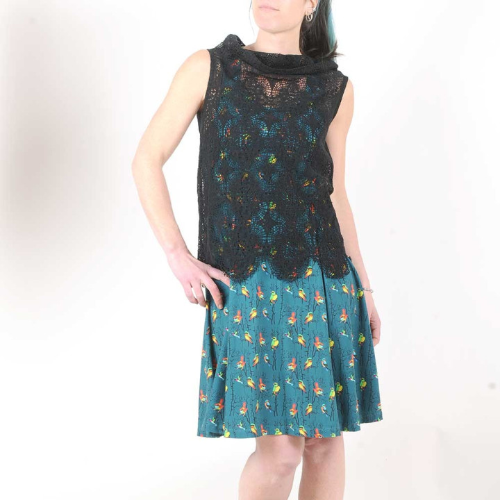 Sleeveless black crochet lace top